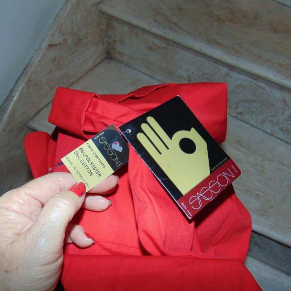RARE Vintage NOS Sasson Hong Kong Red Cotton A-Line Belted Short Sleeved Dress - Picture 13 of 13
